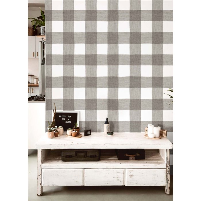 Cristiana Masi|Papier Peint à grands carreaux vichy rose|Imitation Tissu
