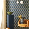 Casadeco|Moderne blaue Art-Déco-Tapete mit Palmenblättern|Tapeten