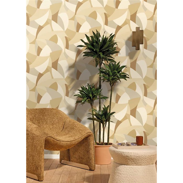 Papel pintado fibra vegetal geométrico beige - Caselio Symphony 107000199