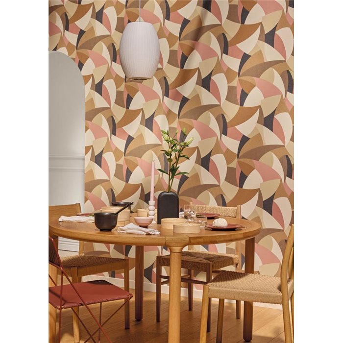 Caselio|Geometric natural-fiber brown wallpaper|Symphony