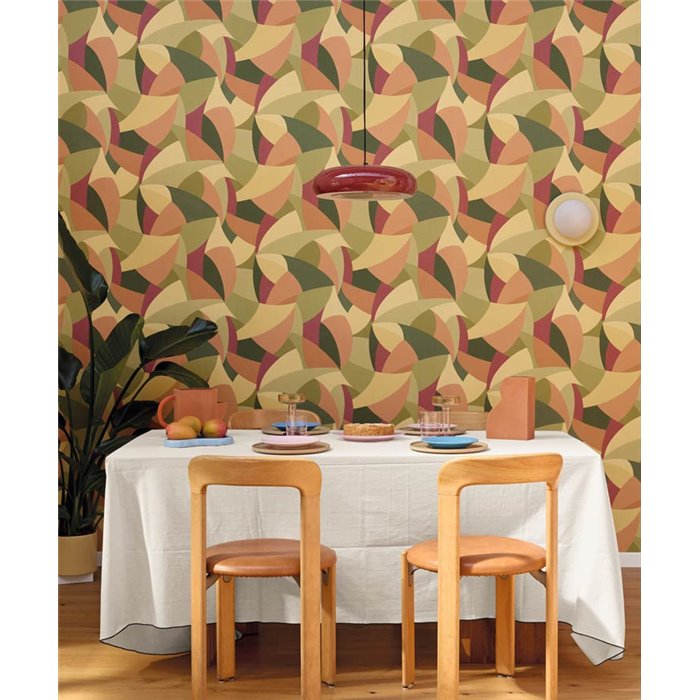 Caselio|Papel pintado fibra vegetal geométrico multicolor|Symphony