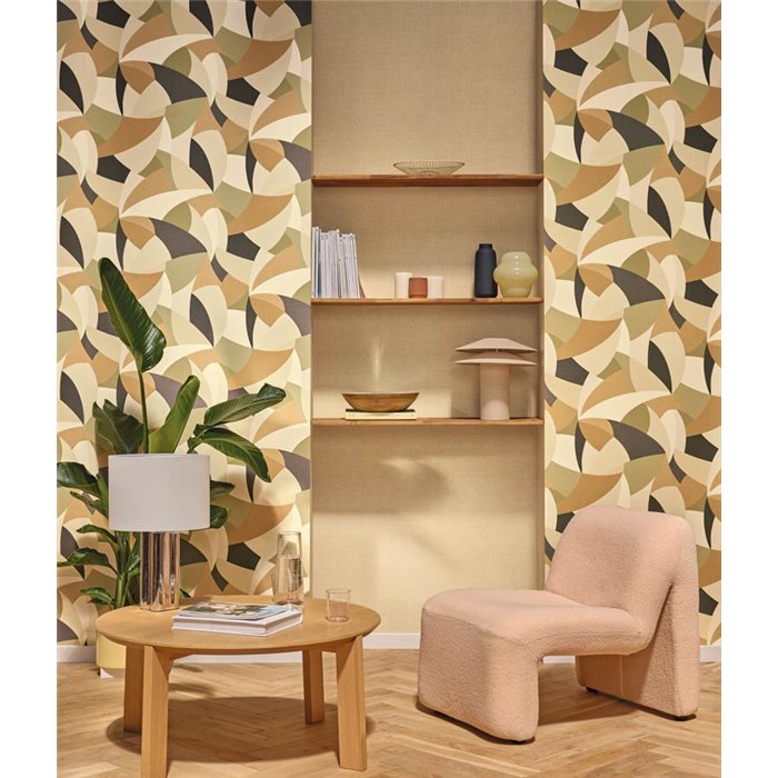 Caselio|Naturfaser Tapete geometrisch braun und grün|Symphony