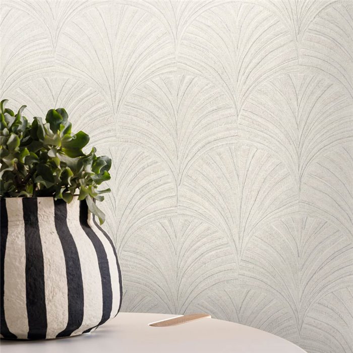 Caselio|Papel pintado fibra vegetal palmetas blanco|Symphony