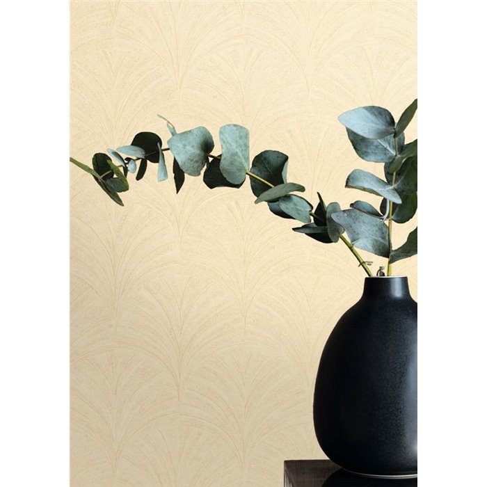 Caselio|Natural-fiber palmettes beige wallpaper|Symphony