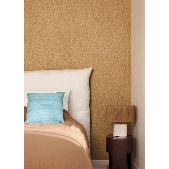 Caselio|Natural-fiber palmettes beige wallpaper|Symphony