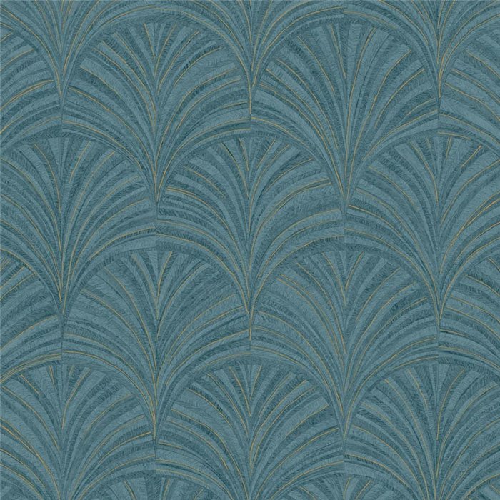 Papel pintado fibra vegetal palmetas azul - Caselio Symphony 107036350