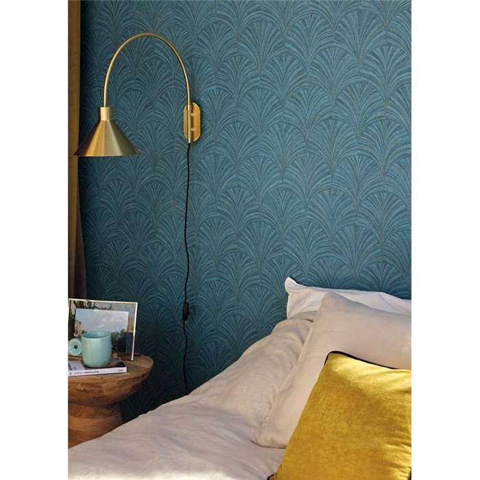 Caselio|Naturfaser Tapete Palmetten blau|Symphony