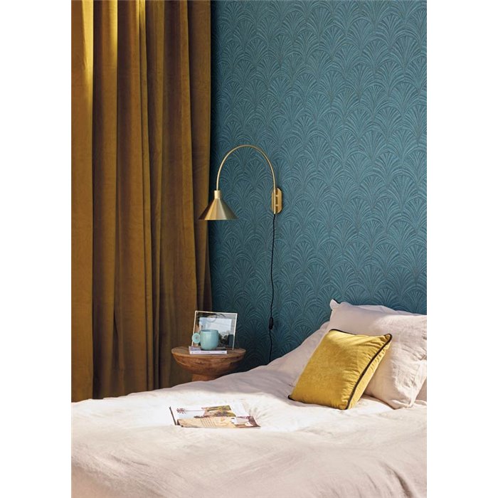 Caselio|Natural-fiber palmettes blue wallpaper|Symphony