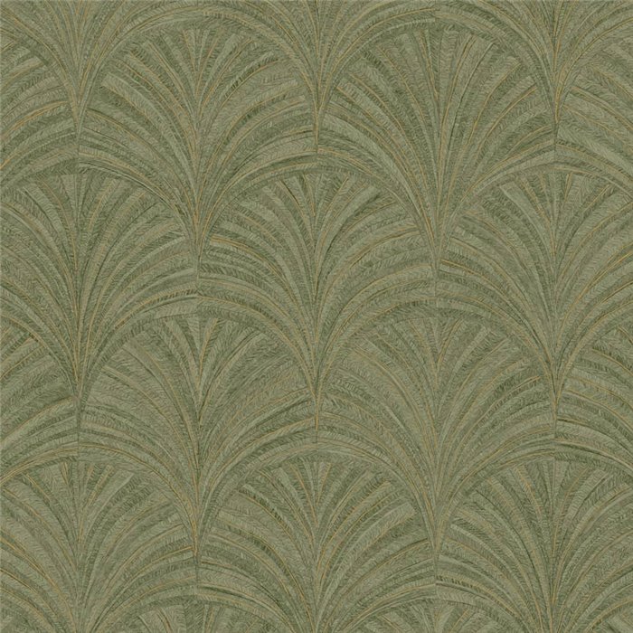 Papel pintado fibra vegetal palmetas verde - Caselio Symphony 107037774