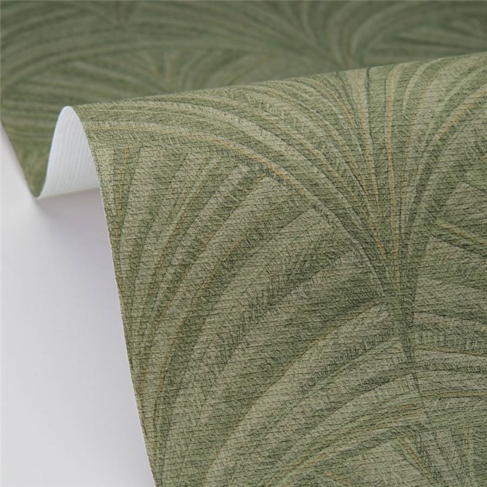 Papel pintado fibra vegetal palmetas verde - Caselio Symphony 107037774