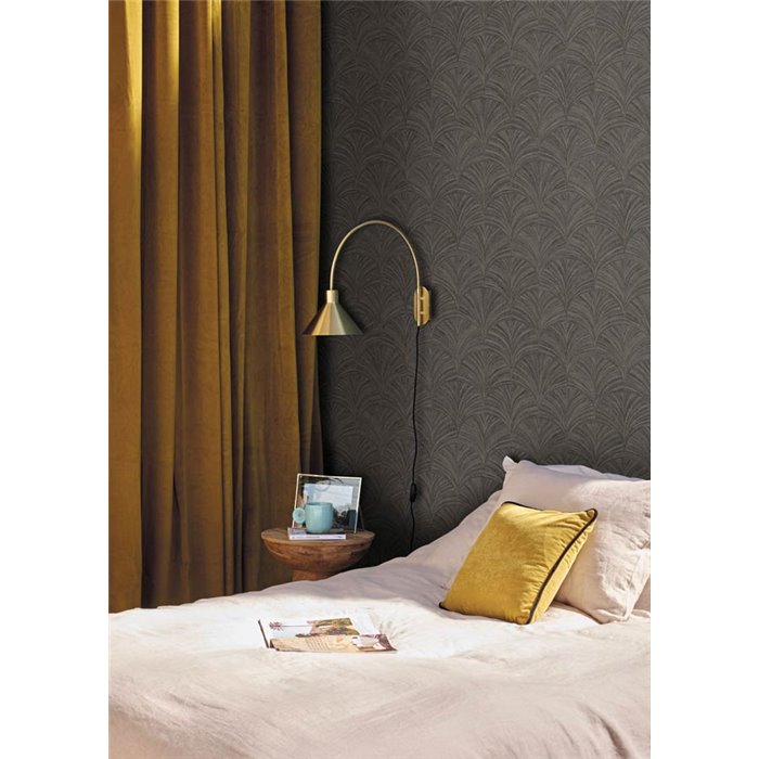 Caselio|Natural-fiber palmettes black wallpaper|Symphony