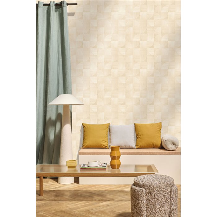 Caselio|Geometric wood-effect wallpaper in white|Wood Imitation