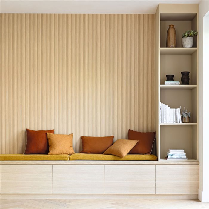Wood slat wallpaper in a japandi style in beige - Caselio Woodline 106841009