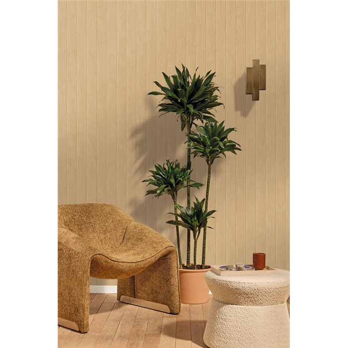 Tapete mit holzpaneelen im japandi stil beige - Caselio Woodline 106851002