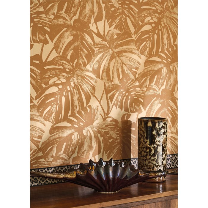 Tapete floral monstera-blätter braun glänzend - Casadeco RIO 201792618