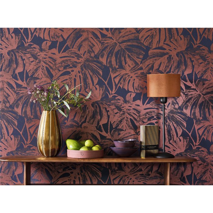 Papier peint floral feuilles de monstera bleu rouge brillant - Casadeco RIO 201798661