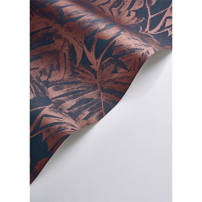 Casadeco|Floral monstera-leaf wallpaper in blue red glossy|Rio