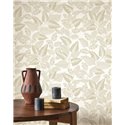 Casadeco|Floral tropical-plant wallpaper in white beige glossy|Rio