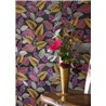 Casadeco|Floral tropical-plant wallpaper in black pink glossy|Rio
