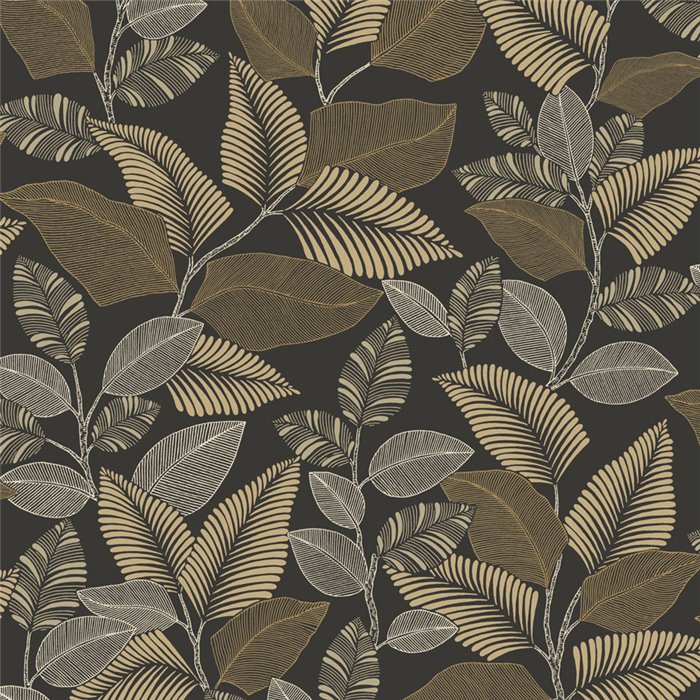 Papier peint floral plantes tropicales noir brillant - Casadeco RIO 201809912