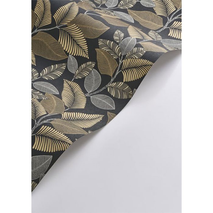Floral tropical-plant wallpaper in black glossy - Casadeco RIO 201809912