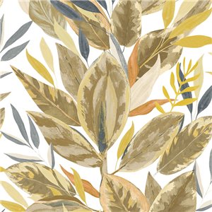 Tropical ficus-leaf wallpaper in multicolor matte - Casadeco RIO 201814218