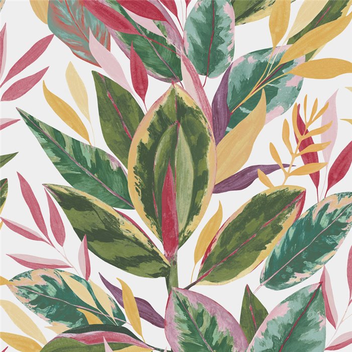 Papier peint tropical feuilles de ficus multicolore mat - Casadeco RIO 201814218