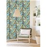 Casadeco|Tropical ficus-leaf wallpaper in blue matte|Rio
