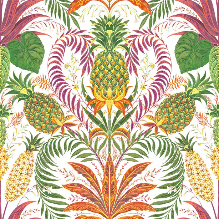 Papier peint tropical ananas et fleurs multicolore mat - Casadeco RIO 201824497