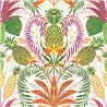Casadeco|Tropical pineapple-and-flower wallpaper in multicolor matte|Rio