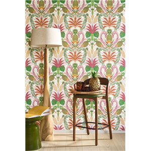 Tropical pineapple-and-flower wallpaper in black matte - Casadeco RIO 201827910 2