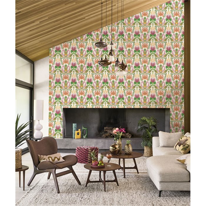 Papier peint tropical ananas et fleurs multicolore mat - Casadeco RIO 201824497