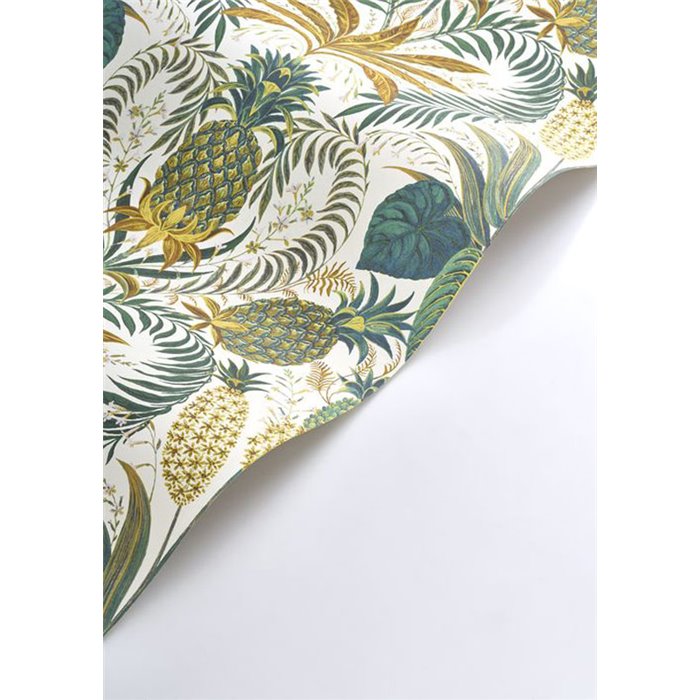 Tropical pineapple-and-flower wallpaper in green matte - Casadeco RIO 201827203