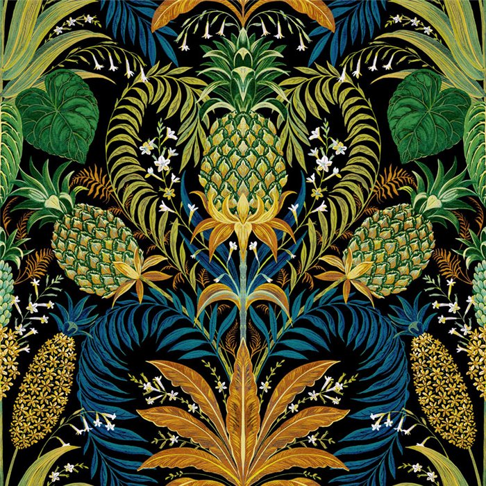 Tapete tropisch ananas und blumen schwarz matt - Casadeco RIO 201827910