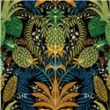 Casadeco|Tropical pineapple-and-flower wallpaper in black matte|Rio