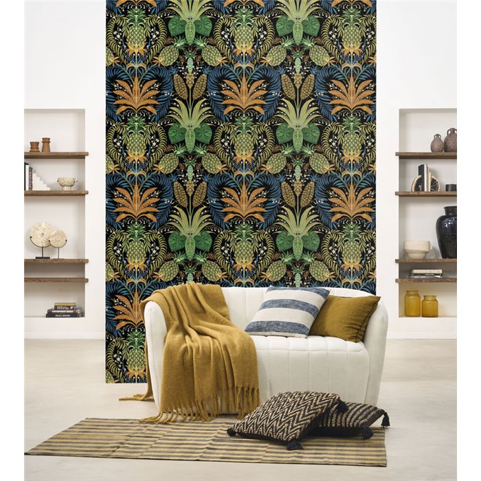 Papier peint tropical ananas et fleurs noir mat - Casadeco RIO 201827910