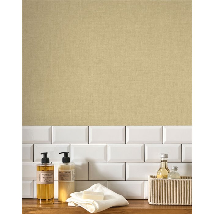 Casadeco|Papel pintado lino beige gamuza|Imitacion Tela
