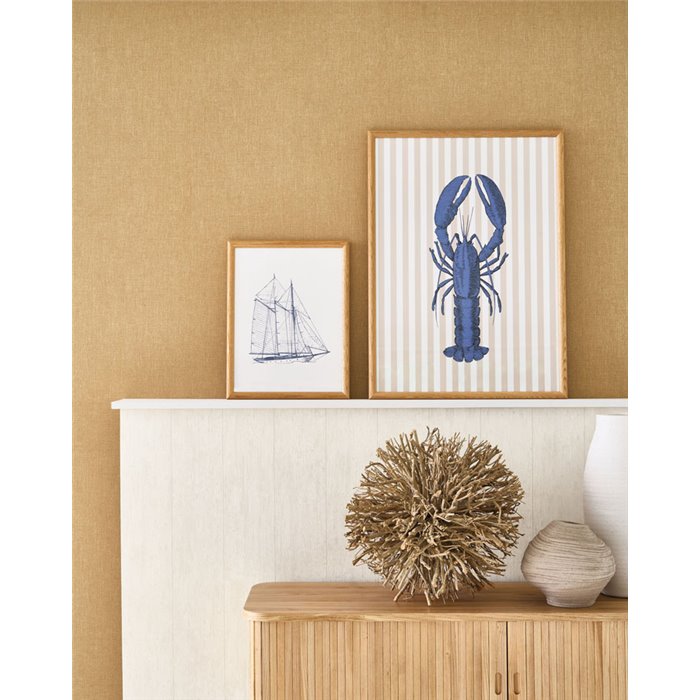 Casadeco|Papel pintado lino marrón ocre|Imitacion Tela