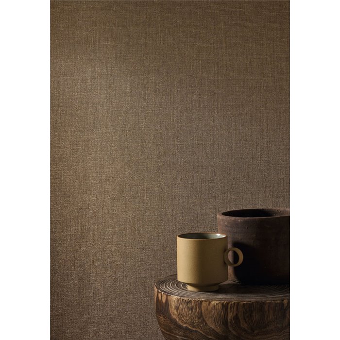 Casadeco|Papel pintado lino marrón cacao|Imitacion Tela