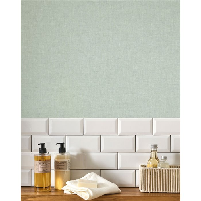 Casadeco|Papel pintado lino azul celeste|Imitacion Tela