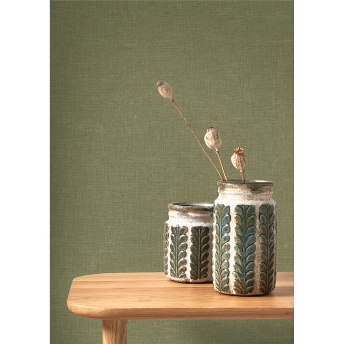 Papier peint lin vert kaki - Casadeco Caractere 201177404
