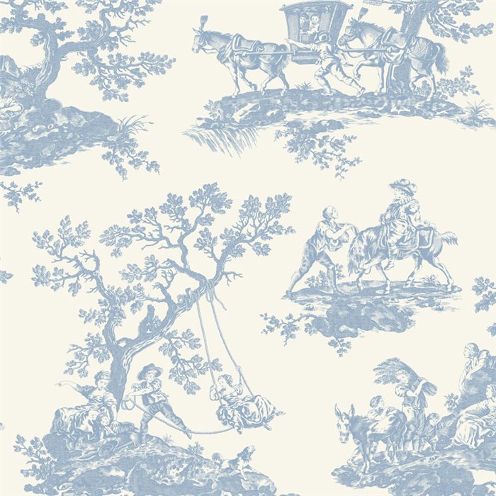 Papier peint Toile de Jouy classique blanc bleu - Casadeco Les Belles Toiles de Jouy 201696202