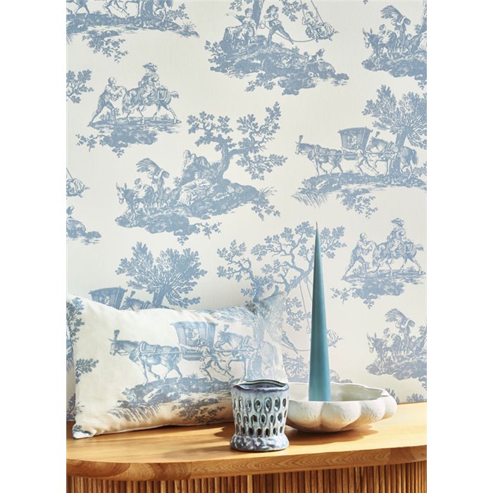 Tapete Toile de Jouy klassisch weiß blau - Casadeco Les Belles Toiles de Jouy 201696202