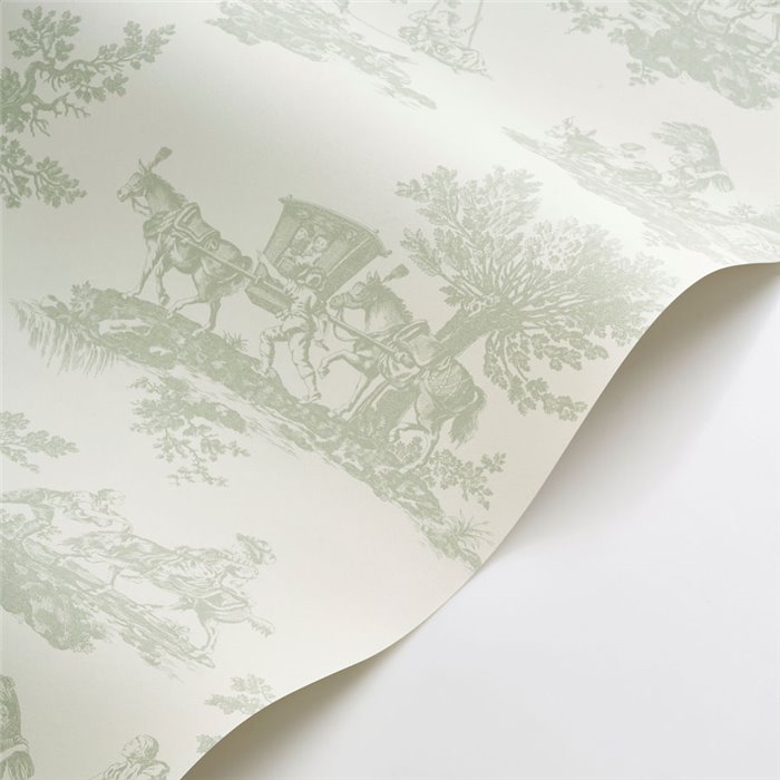 Tapete Toile de Jouy klassisch weiß grün - Casadeco Les Belles Toiles de Jouy 201697117