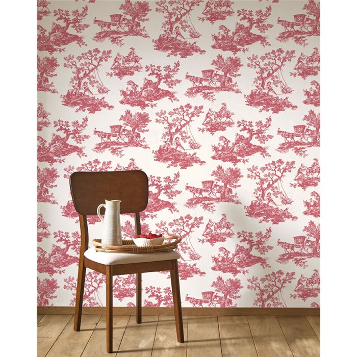 Papier peint Toile de Jouy classique blanc rouge - Casadeco Les Belles Toiles de Jouy 201698585