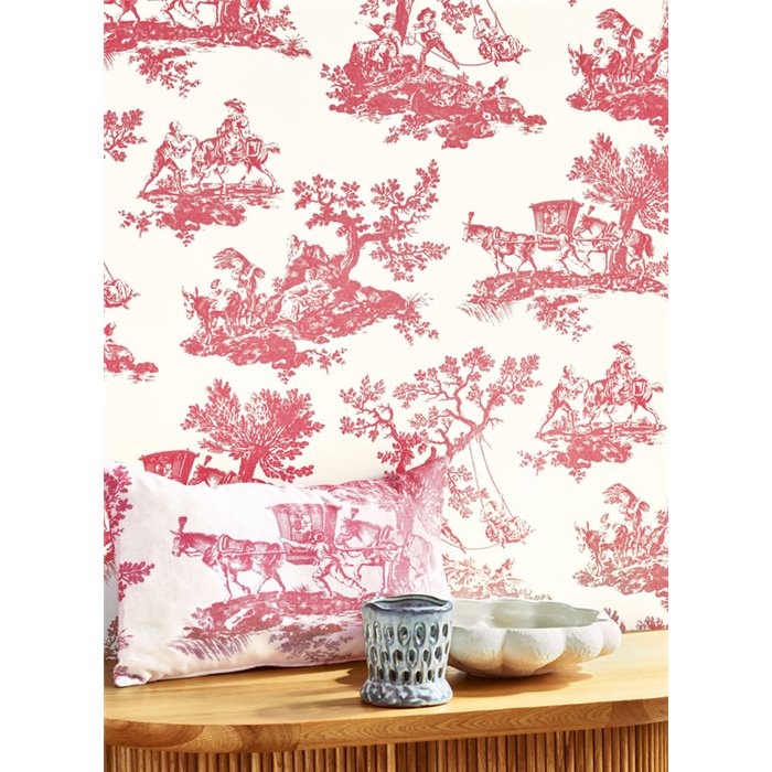 Tapete Toile de Jouy klassisch weiß rot - Casadeco Les Belles Toiles de Jouy 201698585
