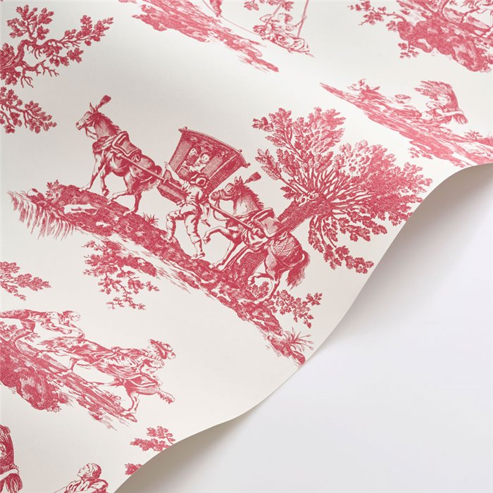 Papier peint Toile de Jouy classique blanc rouge - Casadeco Les Belles Toiles de Jouy 201698585