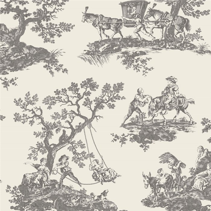 Classic Toile de Jouy wallpaper in white black - Casadeco Les Belles Toiles de Jouy 201699310