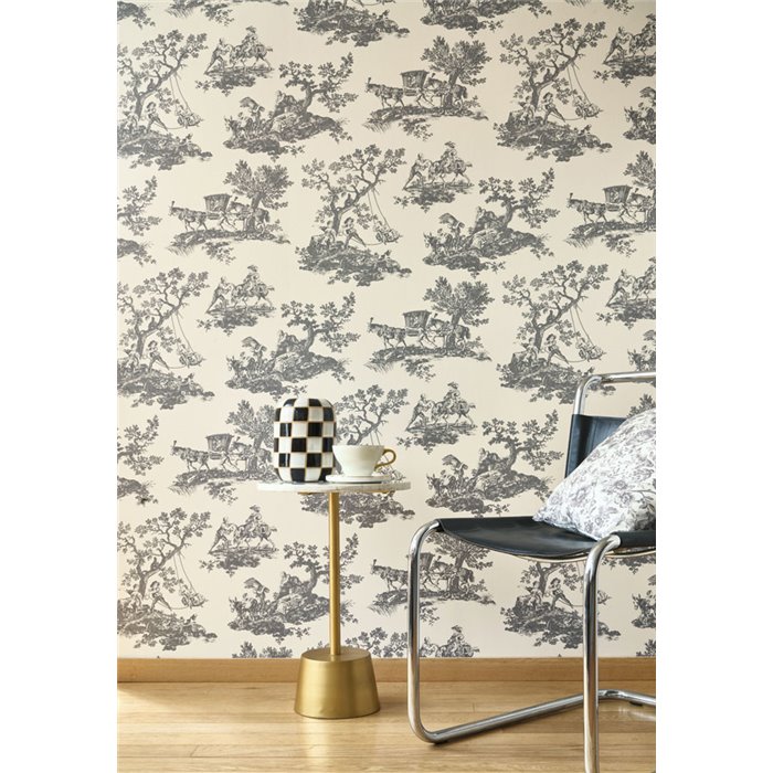 Casadeco|Tapete Toile de Jouy klassisch weiß schwarz|Les Belles Toiles de Jouy