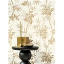 Classic floral bamboo and rose wallpaper in white beige - Casadeco Les Belles Toiles de Jouy 201701303